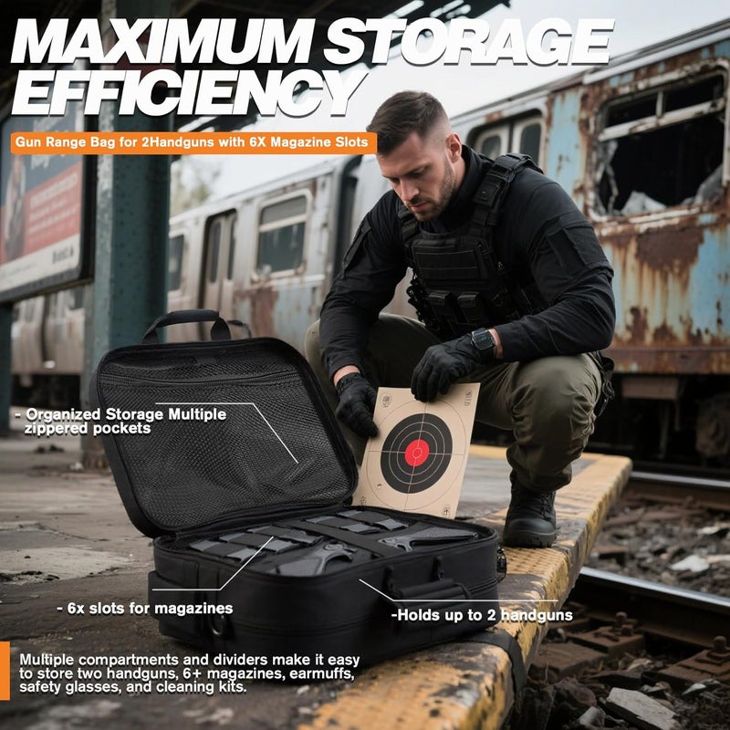 INSSTUID Tactical Gun Range Bag for Handguns and Ammo Pistol Case Shooting Range Backpack Carrying Duffle Bags Magazine Ammo Gear Accessories Molle Pouch for Hunting Shooting Sport Outdoor - Image 3
